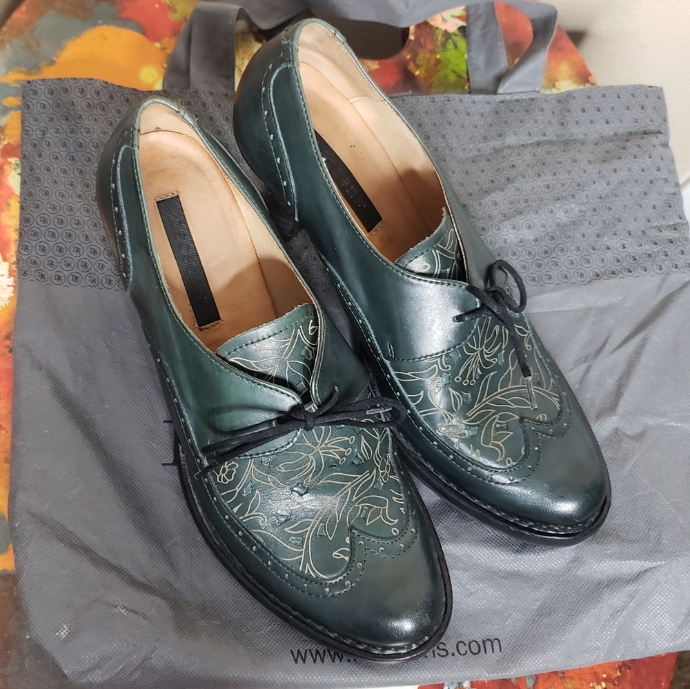 Neosens Oxfords Loafers Green Chunky Heel
